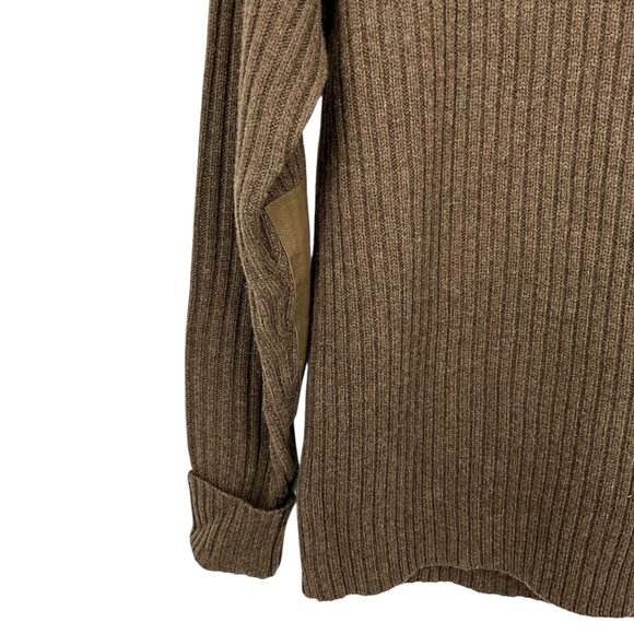 L.L.Bean Commando Sweater Mens Large Brown Wool Merino Rib Shoulder Elbow Patch - Picture 3 of 13